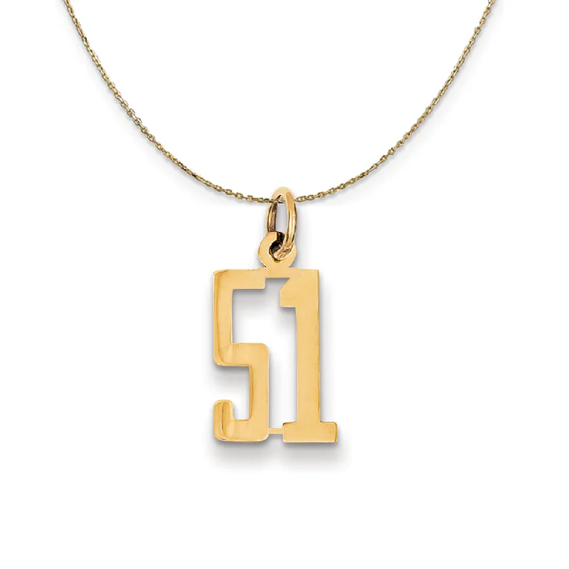 14k Yellow Gold, Alumni Small Elongated Number 51 Necklace