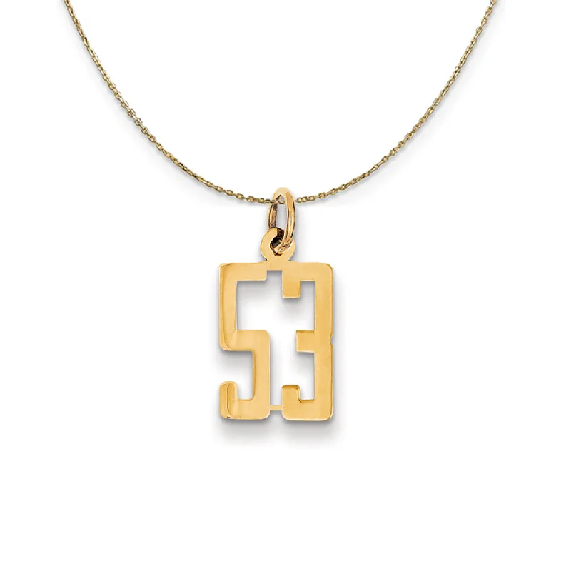 14k Yellow Gold, Alumni Small Elongated Number 53 Necklace