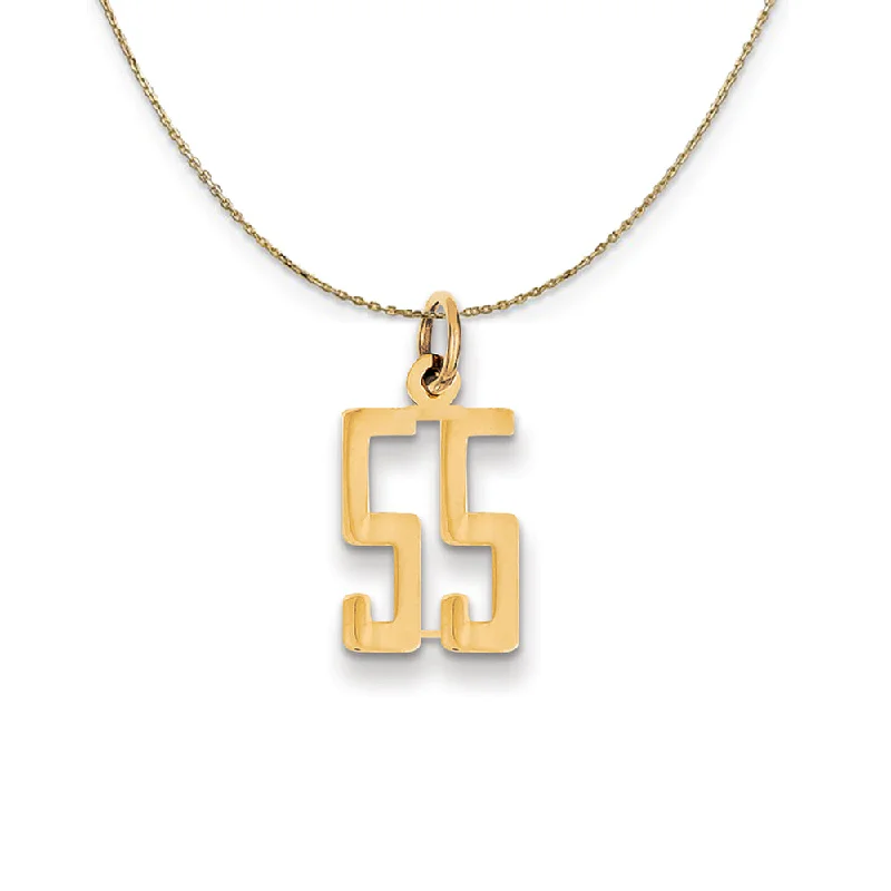 14k Yellow Gold, Alumni Small Elongated Number 55 Necklace