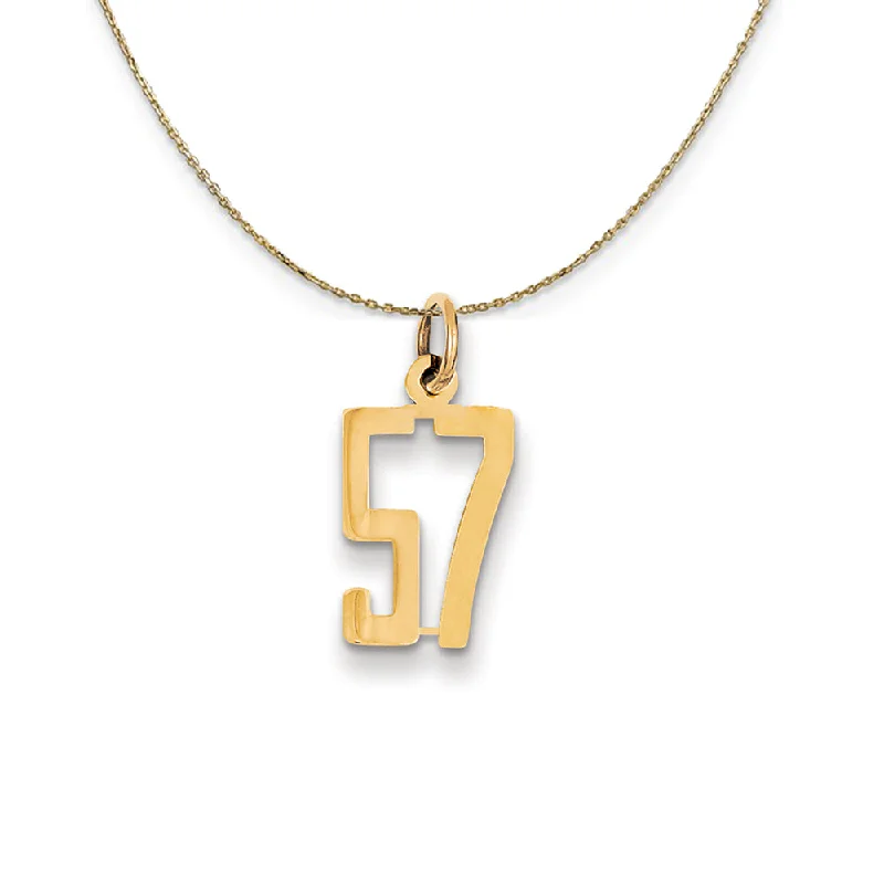 14k Yellow Gold, Alumni Small Elongated Number 57 Necklace