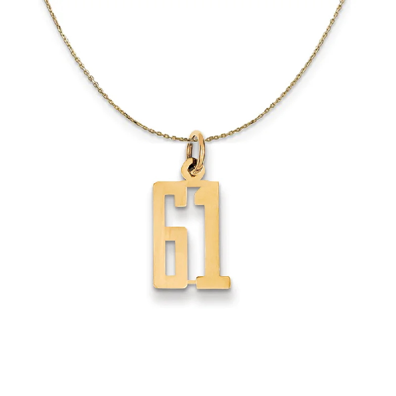 14k Yellow Gold, Alumni Small Elongated Number 61 Necklace