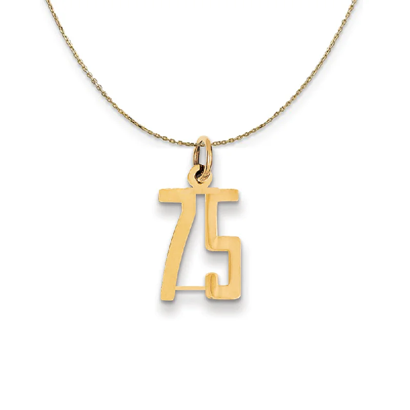 14k Yellow Gold, Alumni Small Elongated Number 75 Necklace