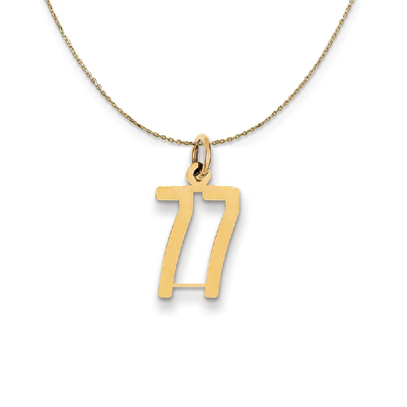 14k Yellow Gold, Alumni Small Elongated Number 77 Necklace