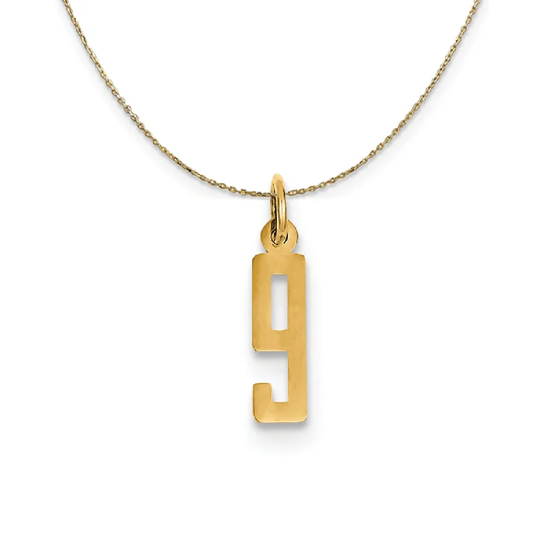 adjustable ridge crest necklace-14k Yellow Gold, Alumni Small Elongated Number 9 Necklace