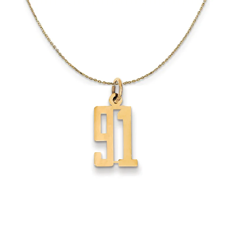 14k Yellow Gold, Alumni Small Elongated Number 91 Necklace