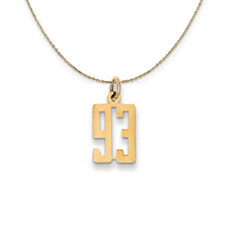 14k Yellow Gold, Alumni Small Elongated Number 93 Necklace