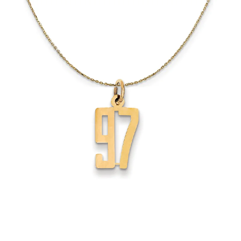 14k Yellow Gold, Alumni Small Elongated Number 97 Necklace