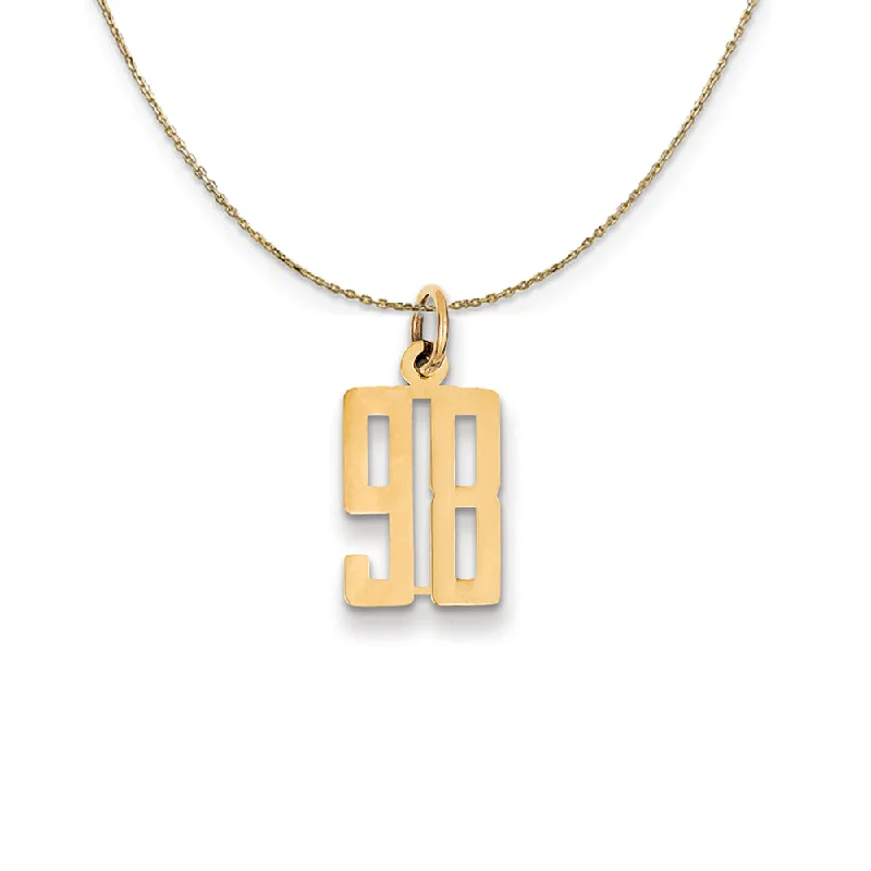 14k Yellow Gold, Alumni Small Elongated Number 98 Necklace