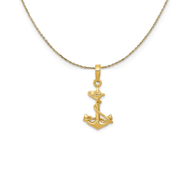 14k Yellow Gold Anchor with Rope 3D Necklace