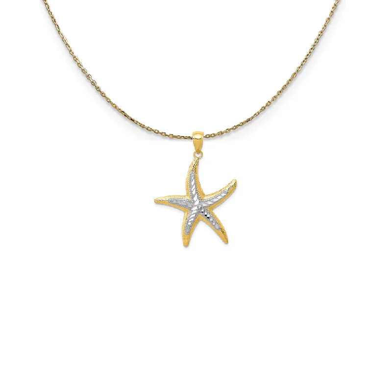 14k Yellow Gold and Rhodium 25mm Two Tone Starfish Necklace