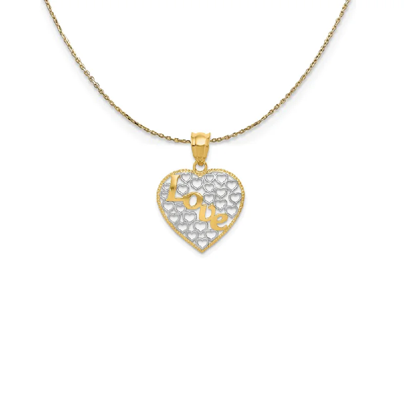 bohemian crest peak necklace-14k Yellow Gold and Rhodium Two Tone Love Heart Necklace