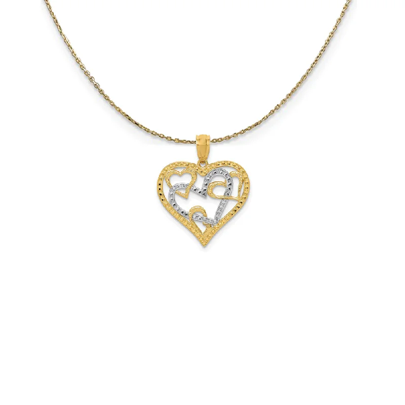 matte silver spiral necklace-14k Yellow Gold and Rhodium Two Tone Multi Heart Necklace