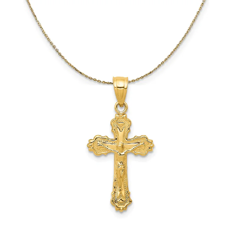 bohemian crest peak necklace-14k Yellow Gold, Budded Crucifix Necklace