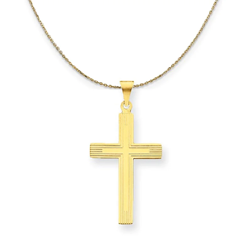 nature-themed crest peak necklace-14k Yellow Gold, Casted, Latin Cross Necklace