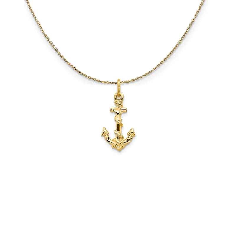 14k Yellow Gold Diamond Cut Anchor Necklace