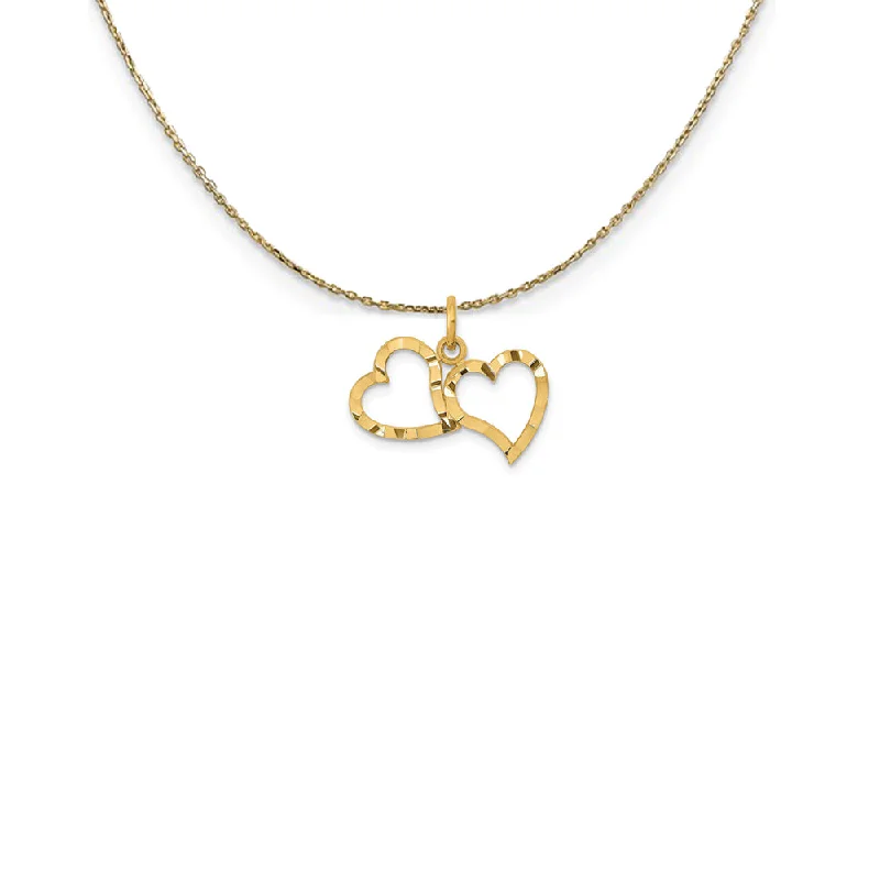 gothic-inspired tiger talon necklace-14k Yellow Gold Diamond Cut Double Heart Necklace