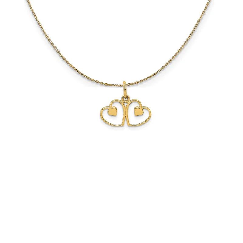 minimalist curve peak necklace-14k Yellow Gold Diamond Cut Satin Double Heart Necklace