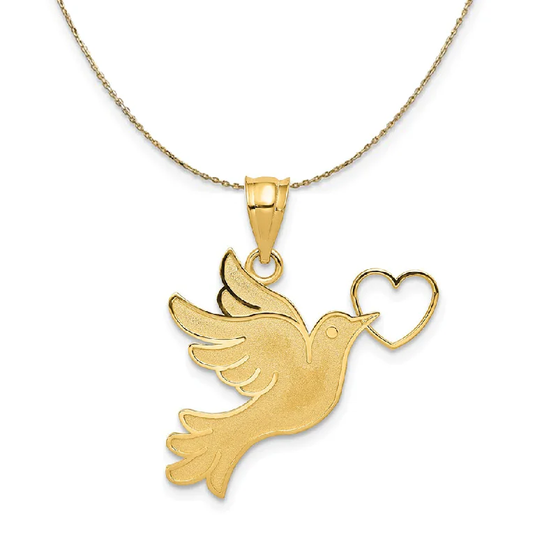 modern stellar diamond necklace-14k Yellow Gold Dove with Heart Necklace