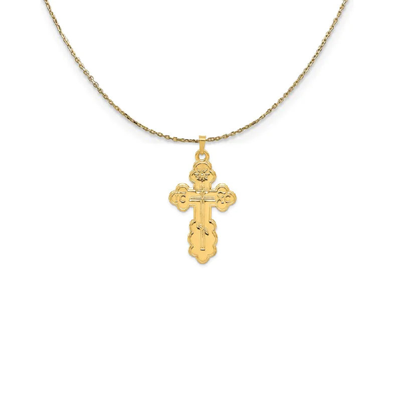 14k Yellow Gold Eastern Orthodox Cross (40mm) Necklace