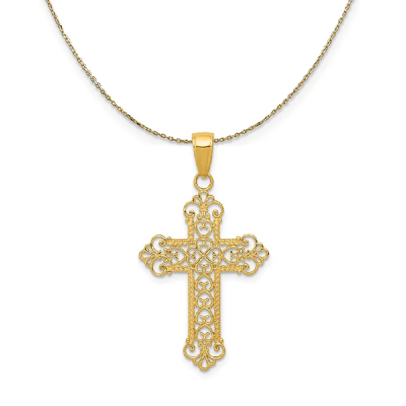 vintage-style turquoise necklace-14k Yellow Gold Fleur de lis Cross Necklace