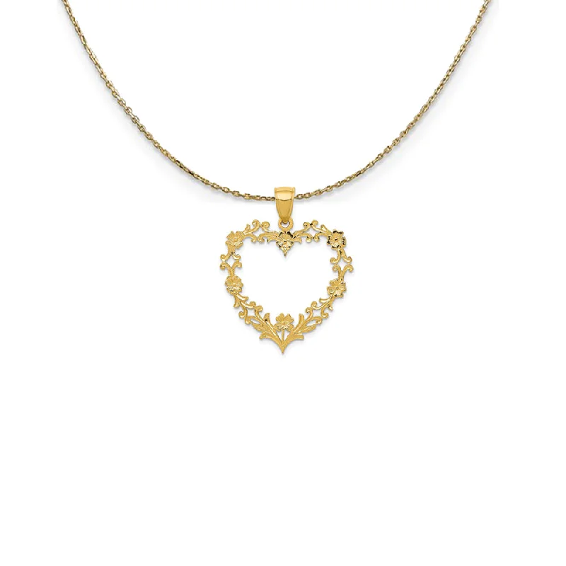 gothic-inspired tiger talon necklace-14k Yellow Gold Floral Cutout Heart (26mm) Necklace