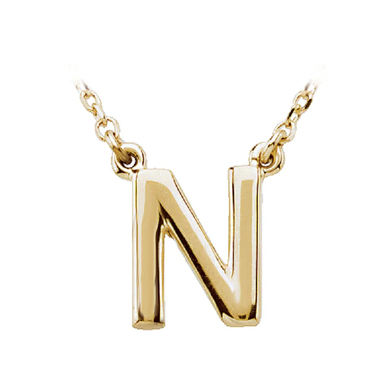 art deco sapphire necklace-14K Yellow Gold, Kendall Collection, Block Initial N Necklace, 16 Inch