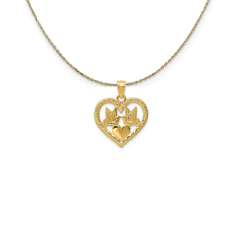 14k Yellow Gold Lovebirds and Hearts Necklace