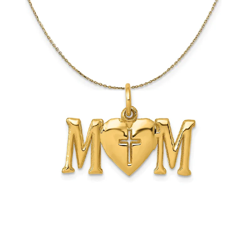 radiant trillion-cut pendant necklace-14k Yellow Gold Mom with Cross Necklace