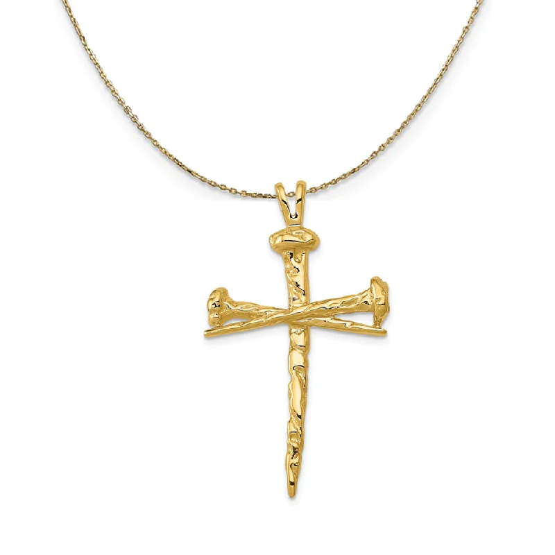 vintage-style turquoise necklace-14k Yellow Gold, Nail Cross Necklace