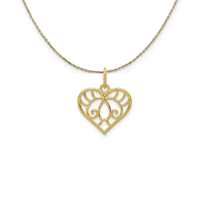 14k Yellow Gold Ornate Heart Necklace