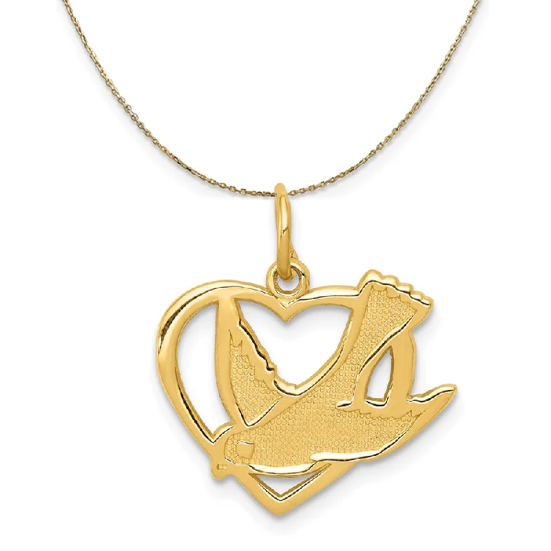 14k Yellow Gold Peace Dove in Heart Necklace