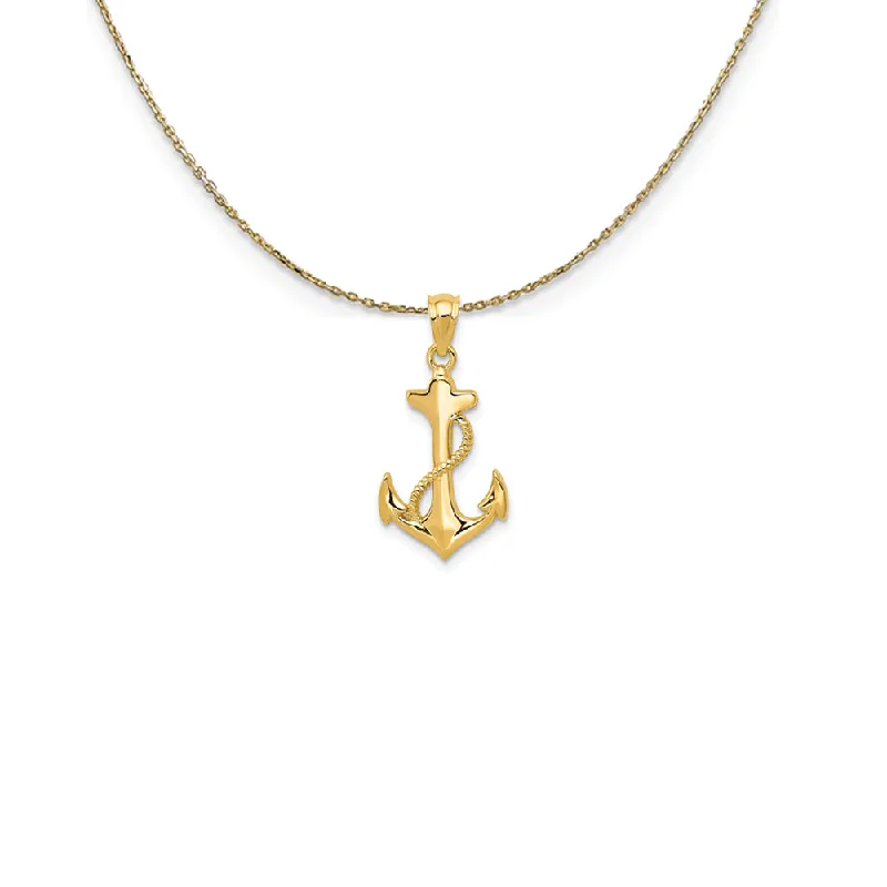 nature-themed ridge crest necklace-14k Yellow Gold Polished Anchor and Rope Necklace