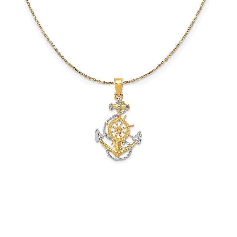 bohemian totem necklace-14k Yellow Gold & Rhodium Anchor, Ship's Wheel & Rope Necklace