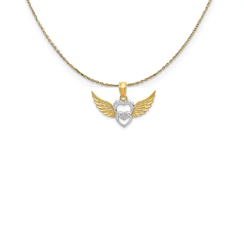 raw turquoise accent necklace-14k Yellow Gold & Rhodium Double Winged Hearts Necklace