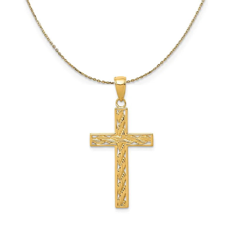 fifteen-stone drop necklace-14k Yellow Gold, Rope, Latin Cross Necklace