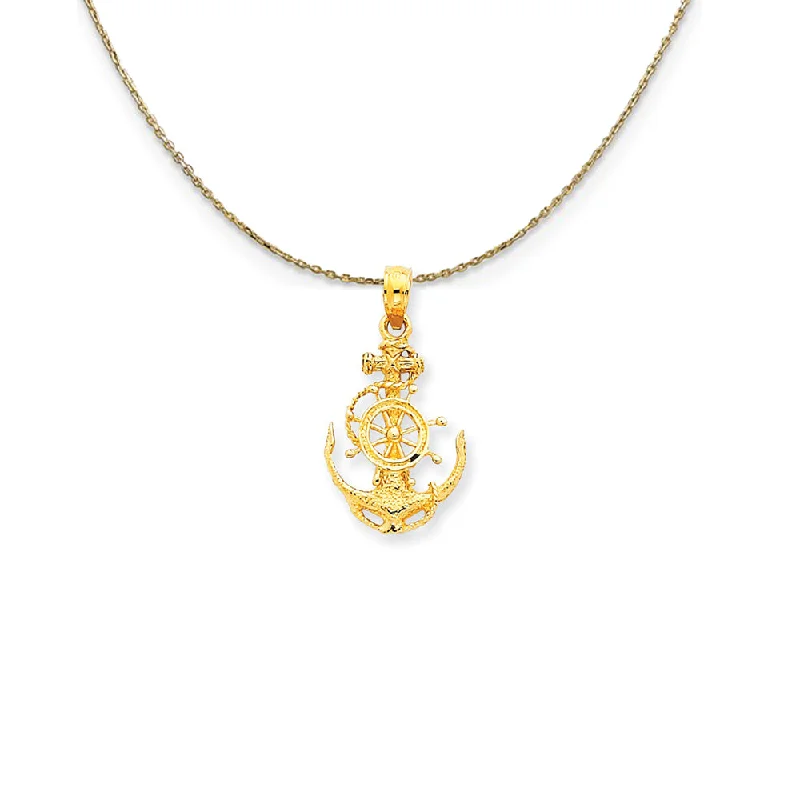 rustic opal beaded necklace-14k Yellow Gold Small Anchor, Ship's Wheel and Rope Necklace