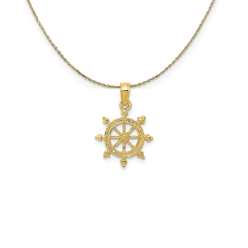 nature-themed ridge peak necklace-14k Yellow Gold Small Ship's Wheel Necklace