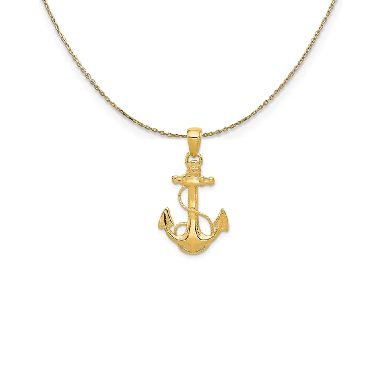 bohemian totem necklace-14k Yellow Gold Textured and Polished Anchor Necklace