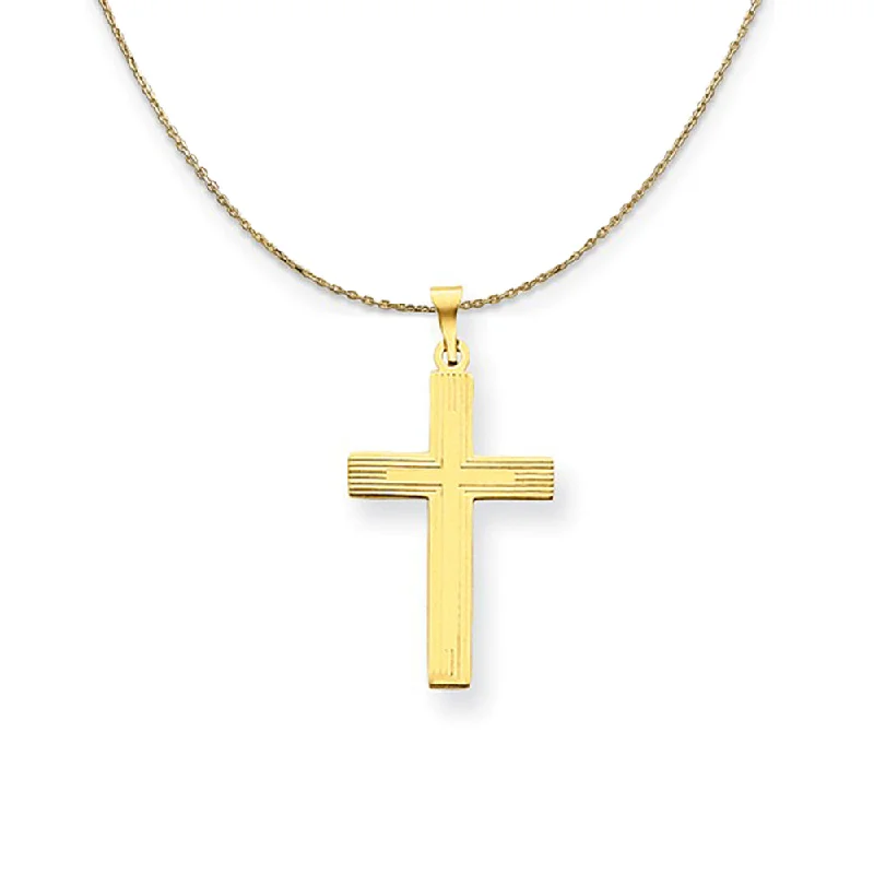 raw turquoise accent necklace-14k Yellow Gold, Textured, Latin Cross Necklace