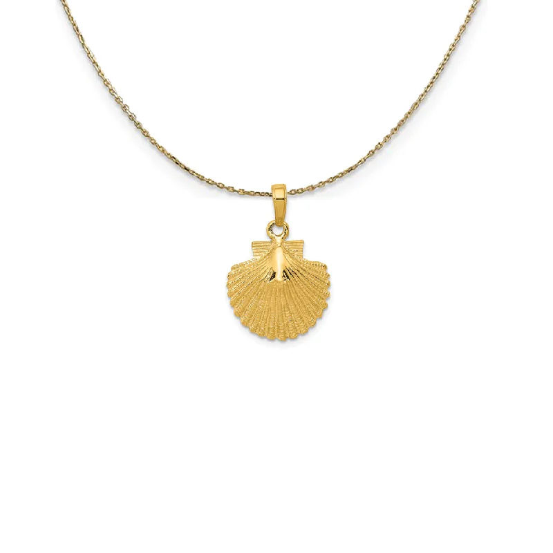 gothic-inspired raven fang necklace-14k Yellow Gold Textured Scallop Shell Necklace