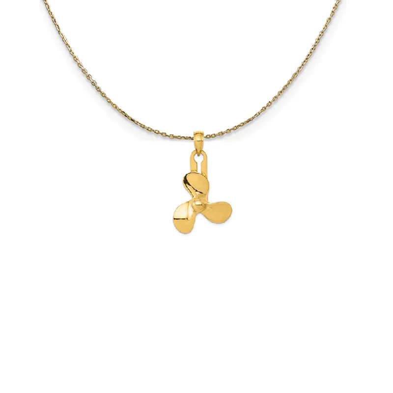 14k Yellow Gold Three Blade Spinning Propeller Necklace