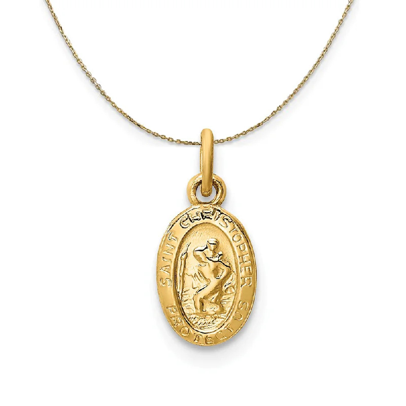 vintage-inspired lapis lazuli necklace-14k Yellow Gold, Tiny Saint Christopher Medal Necklace