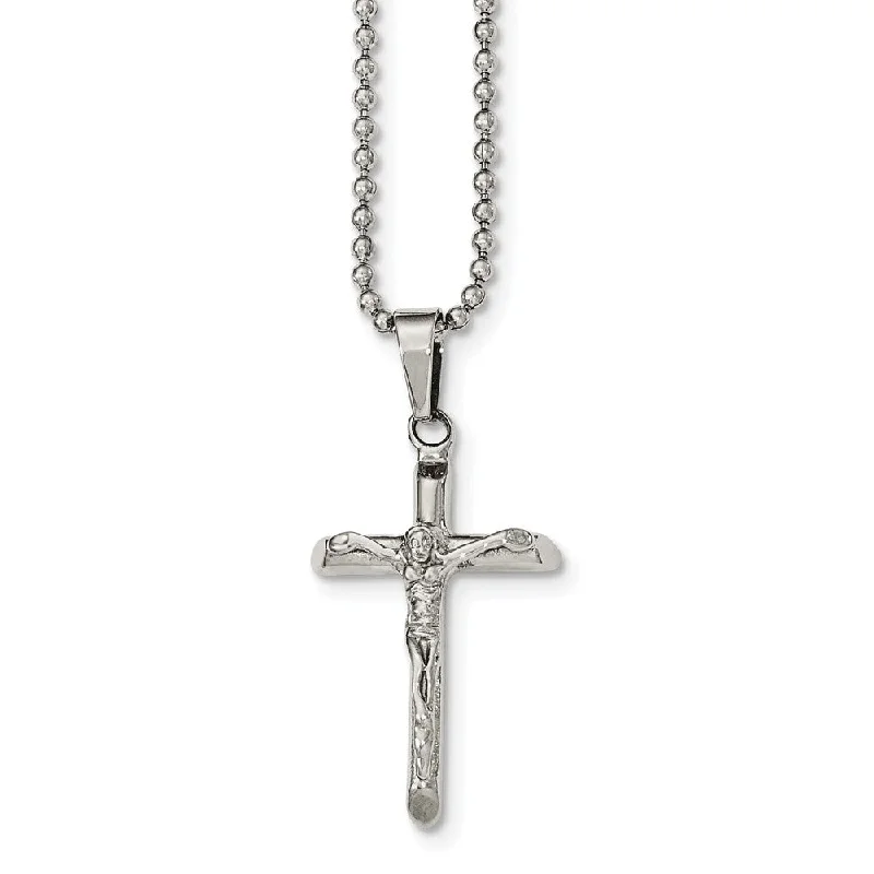 vintage-style turquoise necklace-Crucifix Cross Necklace in Stainless Steel, 20 Inch