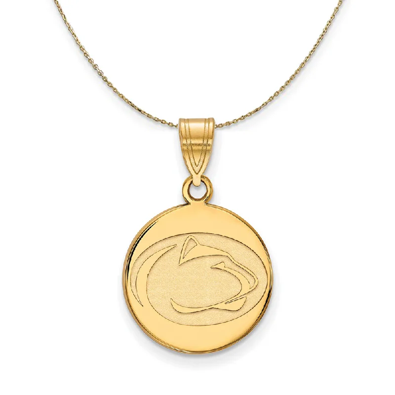 artisan-crafted tantalum necklace-14k Yellow Gold Penn State Medium Logo Disc Necklace