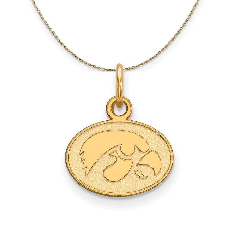 14k Yellow Gold U. of Iowa XS (Tiny) Oval Disc Necklace