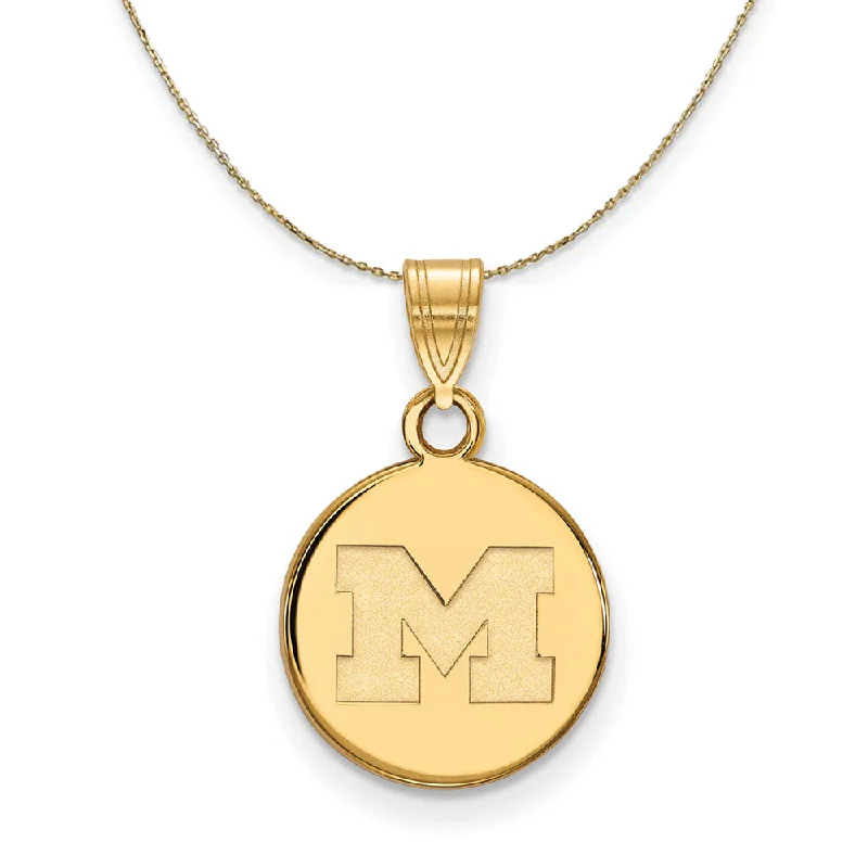 detailed filigree sapphire necklace-14k Yellow Gold U. of Michigan Small Initial M Disc Necklace