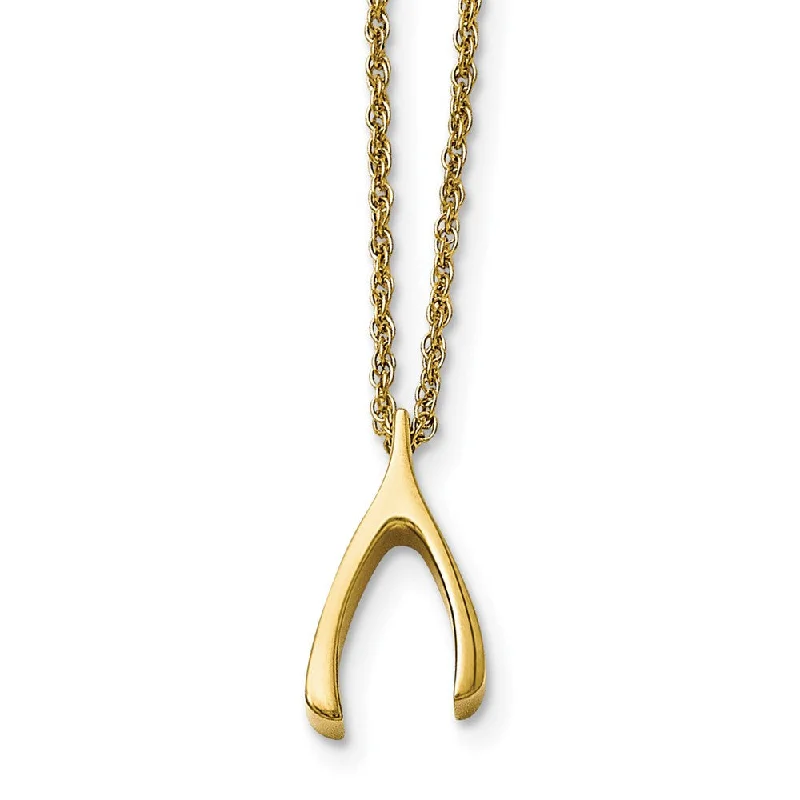 adjustable branch summit necklace-Polished Wishbone 16 Inch Necklace in Gold Tone Plated Stainless Steel