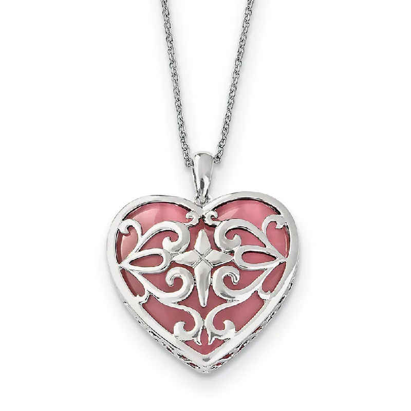 Rhodium Plated Sterling Silver Heart Acceptance Necklace, 18 Inch