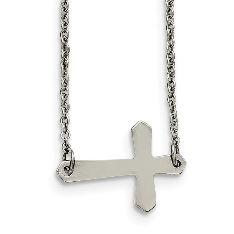 art deco sapphire necklace-Sideways Passion Cross Necklace in Stainless Steel, 17 Inch