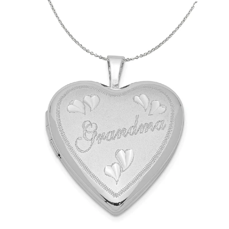 Sterling Silver 20mm Diamond Cut Grandma Heart Locket Necklace